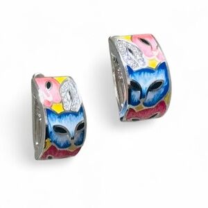NWOT Sterling Silver and Enamel Cat Huggie Earrings With CZ Accents